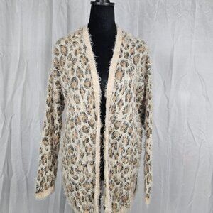 Divided H&M Leopard Long-Sleeve Fringe-Knit Cardigan Sweater Women's L...